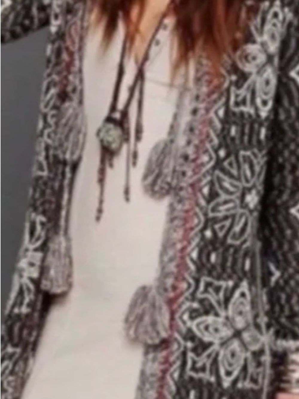 Free People Hooded Jacquard Long Cardigan Coatigan - Brown & Cream